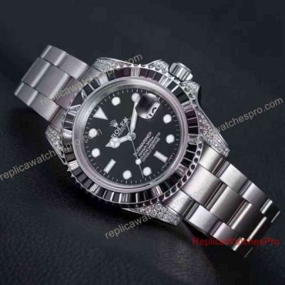 Swiss Replica Rolex Submariner Black Diamond Bezel Watch Stainless Steel